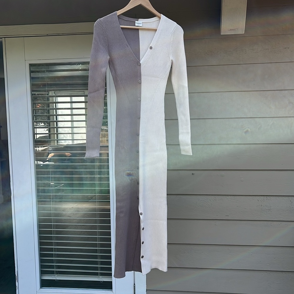 Split Color / Half & Half Spliced Midi Dress - Li… - image 6